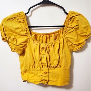 Gold/Mustard Short-Sleeve Puff-Sleeve Blouse (XS)